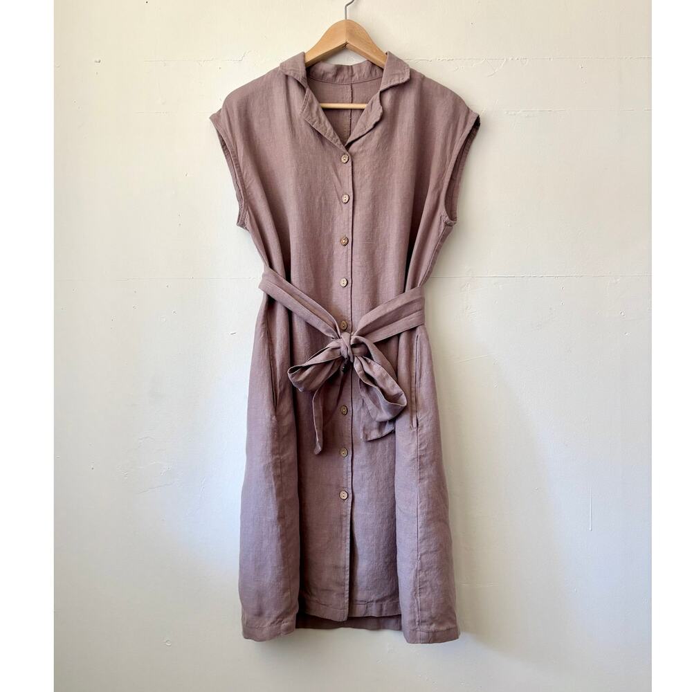 Handmade Mauve Linen Sleevless Shirt Dress Boho Earthy Lagenlook Size Medium